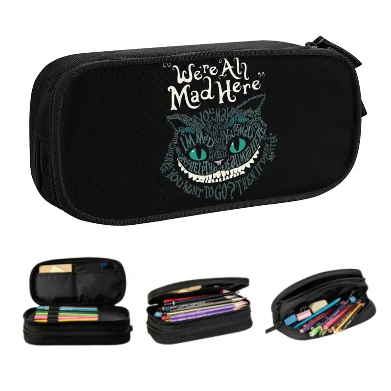 

Custom Kawaii Cheshire Cat Pencil Cases for Girl Boy Big Capacity Alice We're All Mad Here Wonderland Pencil Box School Supplies