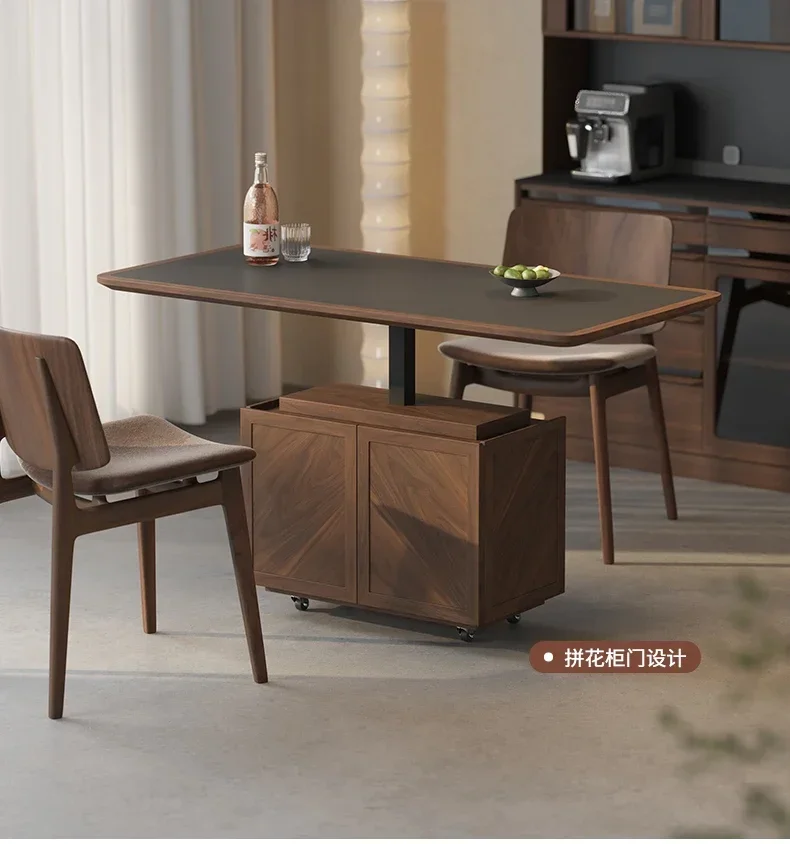 N Italian Minimalist Black Walnut Solid Wood Adjustable Coffee Table Living Room Home Small Apartment Mobile Tea Table