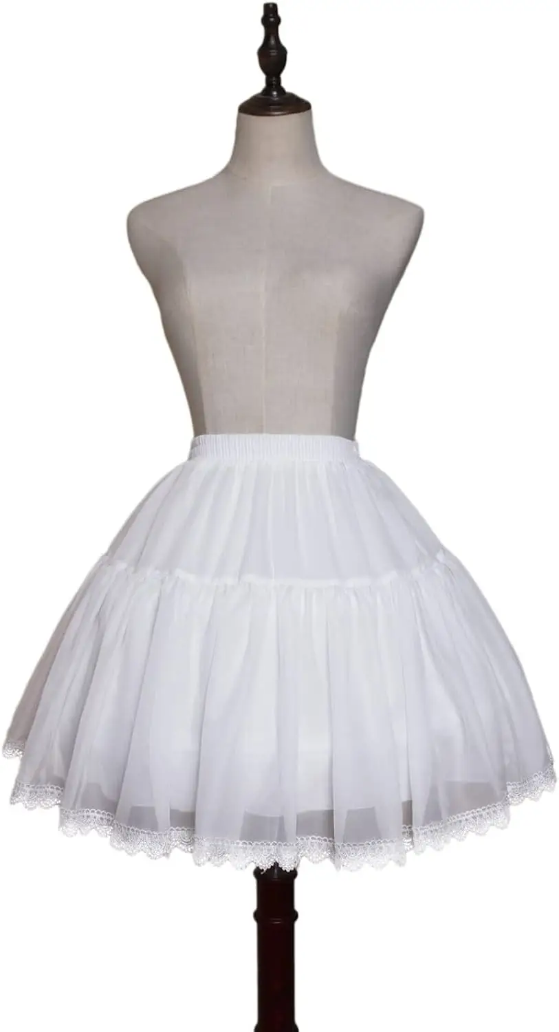 Feminino meninas crinoline curto petticoat 2 aros saia chiffon vestido de baile com renda metade deslizamento underskirt