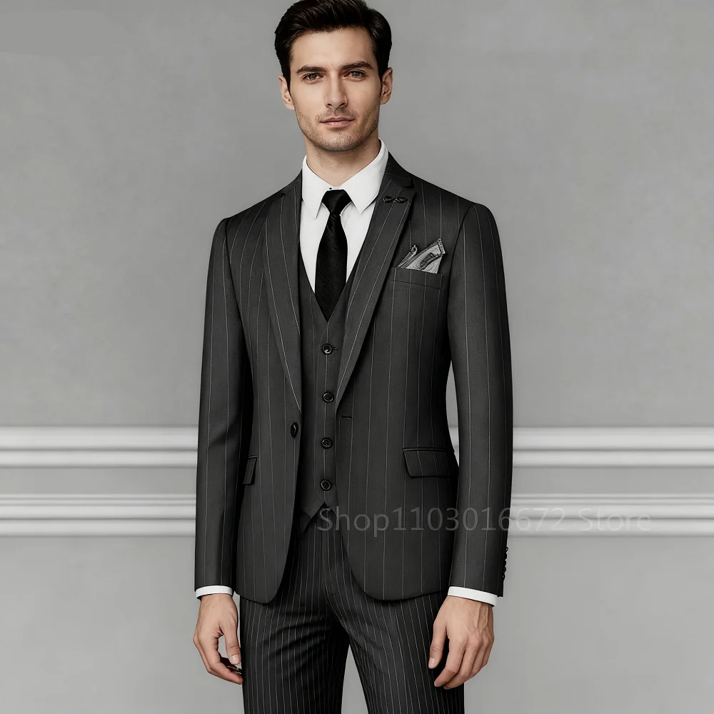 

Alta qualidade preto_cinza homens de negócios 3 peças ternos fino ajuste roupas masculinas elegante jaqueta de casamento colete