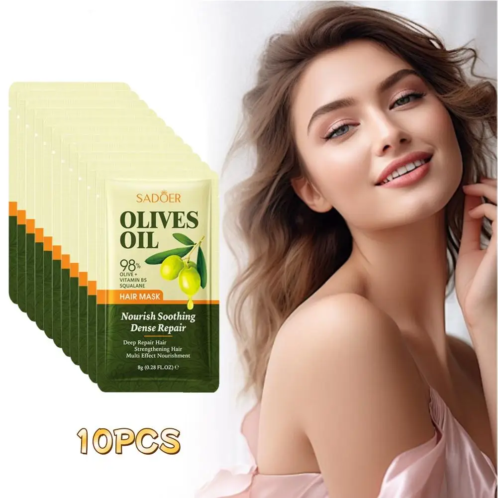 10pcs Olive Oil No Need Steam Hair Mask Repair Frizzled Supple Split Ends Dry Conditioner Hair Treament Keratin For Hair Care