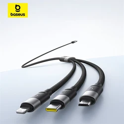 Baseus 3 in 1 100W Cable USB C to Type C PD Fast Charger Data Quick Charging Cord For Macbook iPhone Samsung Xiaomi Phone Wire
