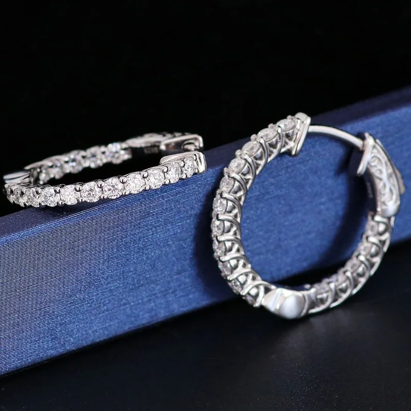 10k 14k 18k White Gold 3mm D Color Moissanite Hoop Earrings 24mm Custom Jewelry Au585 Au750 Gold Shine Circle Huggie Earrings