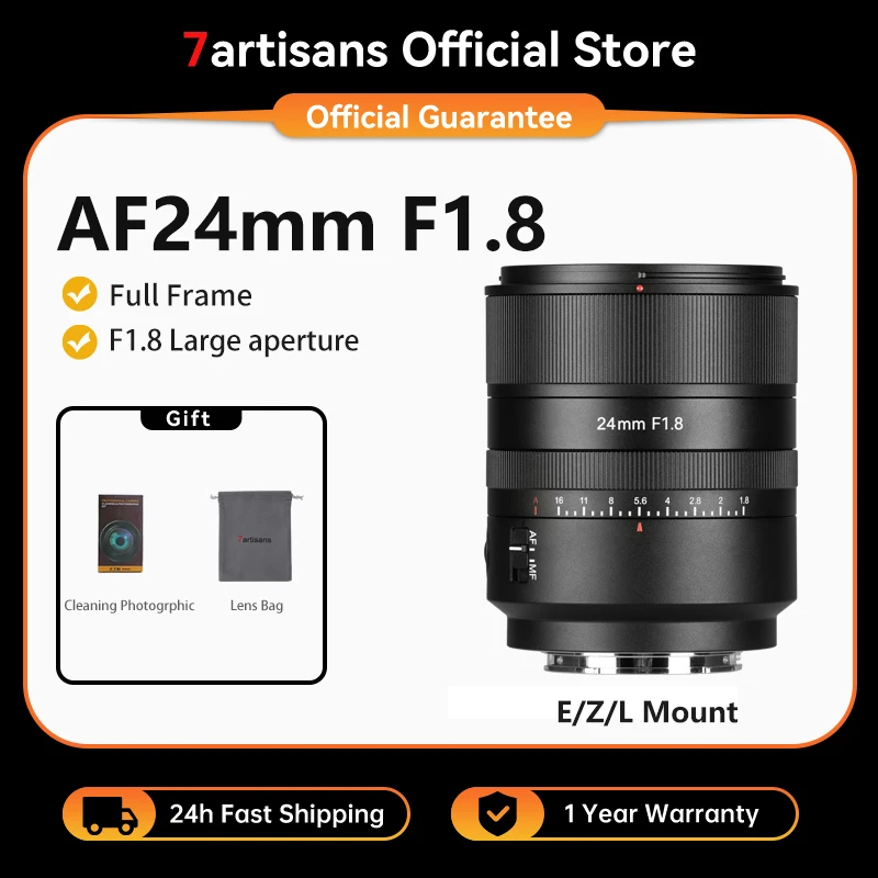 

7artisans AF 24mm F1.8 Полнокадровый объектив с автофокусом STM и большой апертурой для Sony E A7V A7C II, Nikon Zf, Leica L SL3, Lumix S5 II