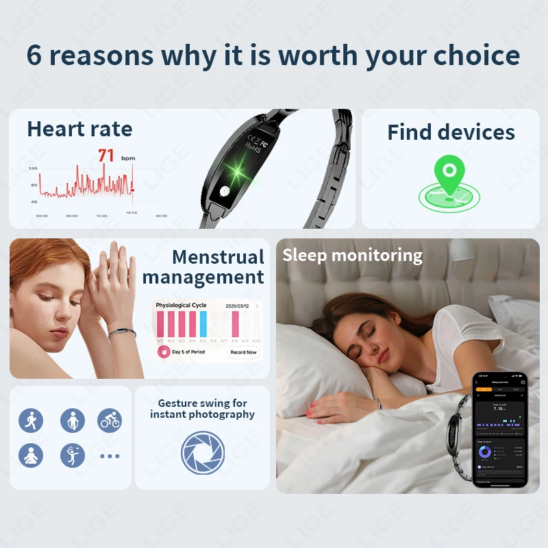 LIGE الرجال سوار ذكي IP68 مقاوم للماء معدل ضربات القلب مراقبة النوم الأكسجين في الدم المرأة الصحة Smartwatch الرياضة اللياقة البدنية معصمه