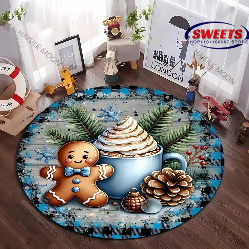 

1 шт., круглый ковер с принтом рождественской тематики, детский игровой коврик, нескользящий всесезонный ковер, десять фестивалей, подарки для детей и друзей