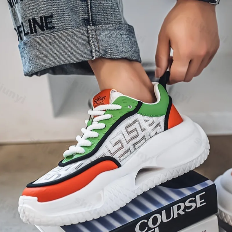 

Новинка лета 2024, мужская спортивная повседневная обувь, дышащая модная трендовая обувь с сеткой, удобные универсальные кроссовки на толстой подошве на массивной подошве