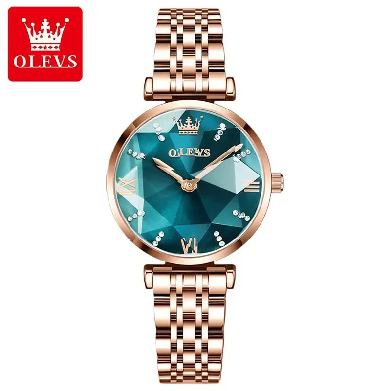 OLEVS Women Watches Luxury Stainless Steel Lozenge Women\'s Watch Fashion Diamond Set Gift Box Waterproof Wristwatches for Ladies