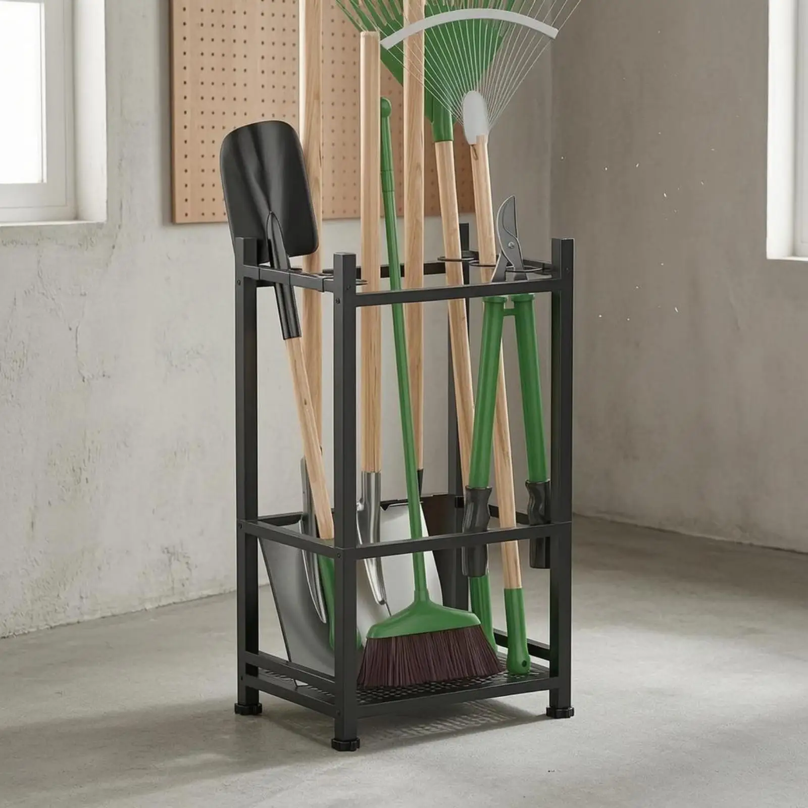 Metal Tool Stand Perforated Bottom Iron Tool Rack Open Frame
