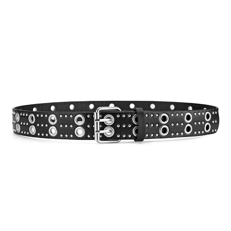 womens fashion split leather belts goth punk dress double pin buckle studded belt girls trend jeans waistband decorative girdle