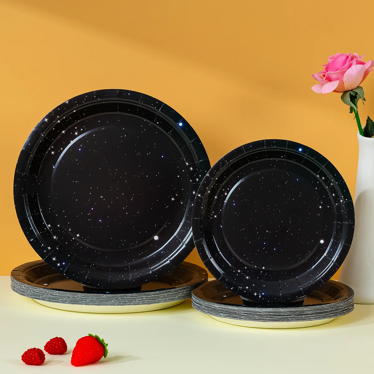 10/25/50pcs Black Starry Sky Disposable Paper Plates