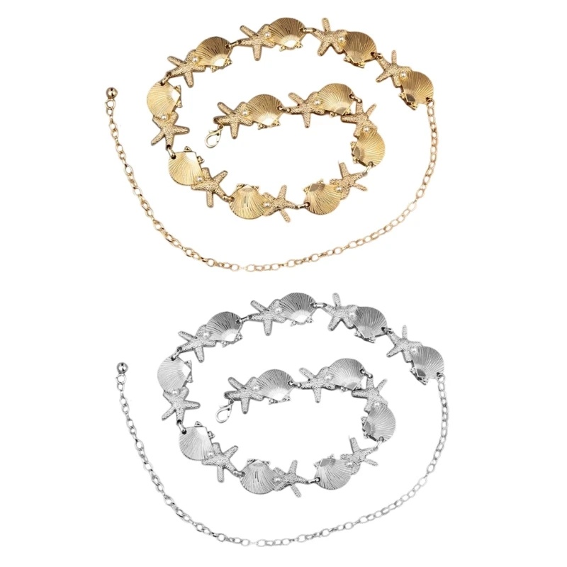 

Stylish Waist Chain Metal Shell Pearls Sea Belt For Summer Parties