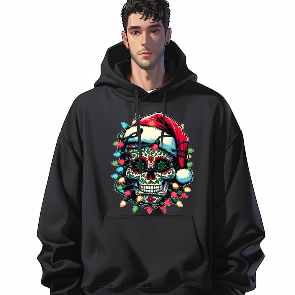 

Christmas Sugar Skull Santa Hat Lights Day Of The Dead X-Mas Brand Hoodies Summer New Year 2025 Sweater Luxury