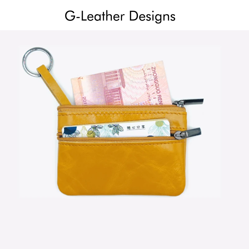 Mode Echt Lederen Muntstukportefeuille Mini Portefeuilles Wasachtige Leer Rits Portemonnees Met Sleutelhanger Olie Wax Huid Coin Bag