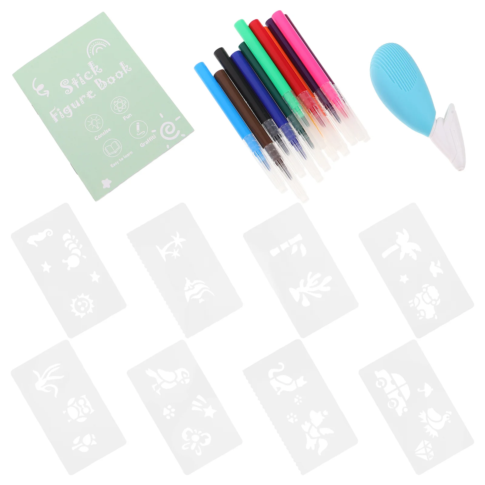 

1Set Airbrush Marker Set 12-Color Washable Ink Spray Pens Stencil Templates for Creative DIY Art Projects