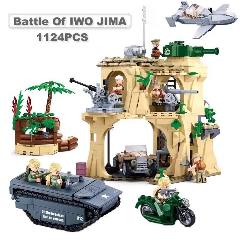 

WW2 112PCS SLUBA BLOCK Military Bricks Battle of IWO JIMA Building Blocks Toys For Children‘s Gift