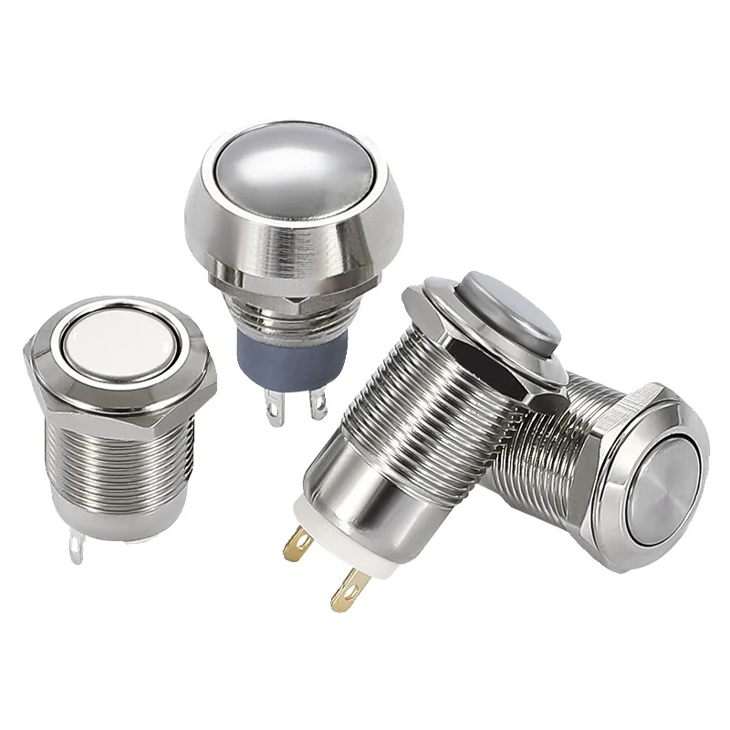 5pcs 12mm Metal Push Button Switch Self-locking Latching/Momentary Reset Waterproof High/Flat Round 2/3 pins Nickel plated brass