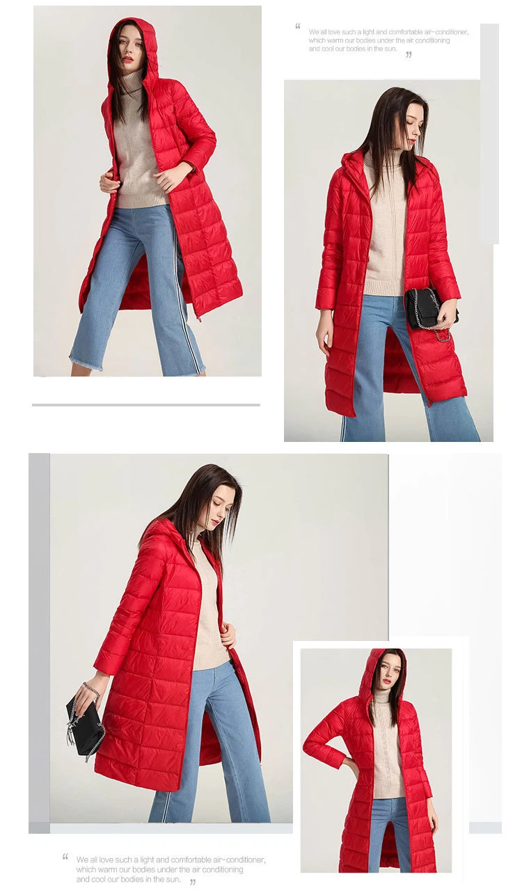 Schinteon Women Ultralight White Duck Down Long Jacket with Hood Casual Slim Autumn Winter Outwear 2026 New