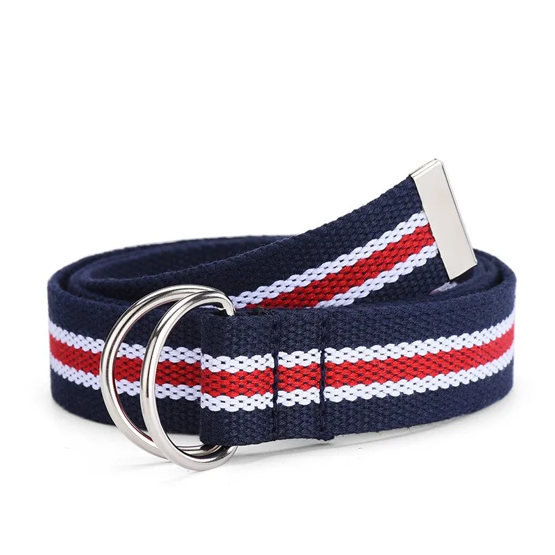 Unisex-Canvasgürtel, klassische D-Schnalle, Doppelschlaufenschnalle, gewebtes Design, vielseitiger universeller Hosengürtel, Outdoor-Nylongürtel – Detail 2