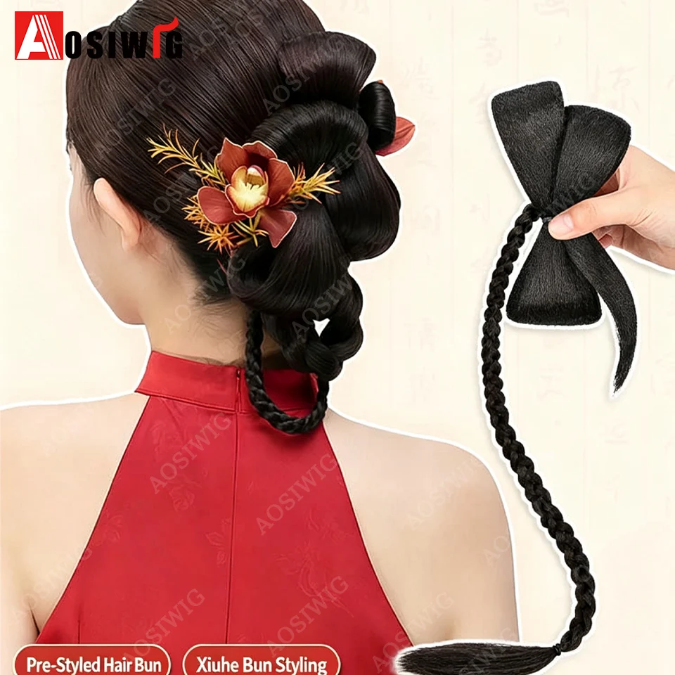 Twist Braid Ponytail Wig New Chinese Style Braided Hair Extension Synthetic Long Braid For Women Bridal Party Hairstyle