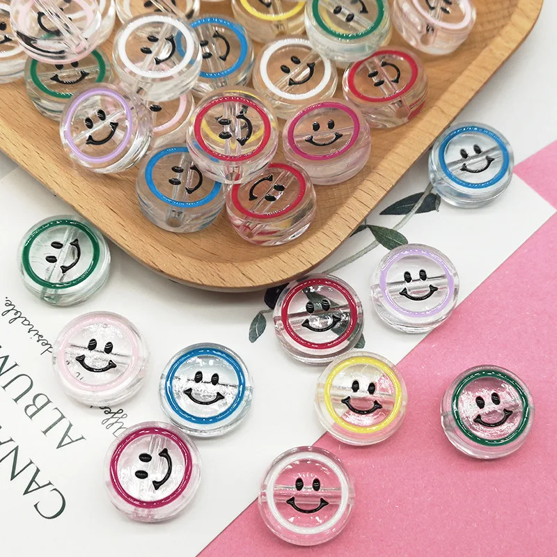 New large hole acrylic transparent oil dripping smiling face beads straight hole expression beads bracelet clothing accessories