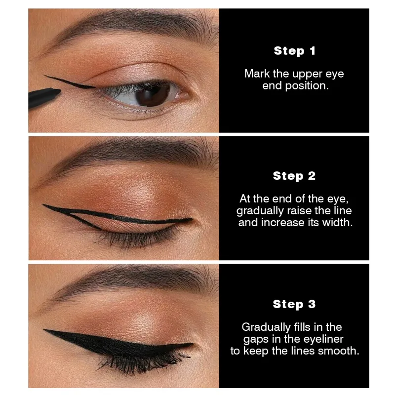 3 pacotes de canetas delineadoras pretas, à prova d'água e à prova de suor, delineador fácil de usar, carimbo de delineador de maquiagem para os olhos