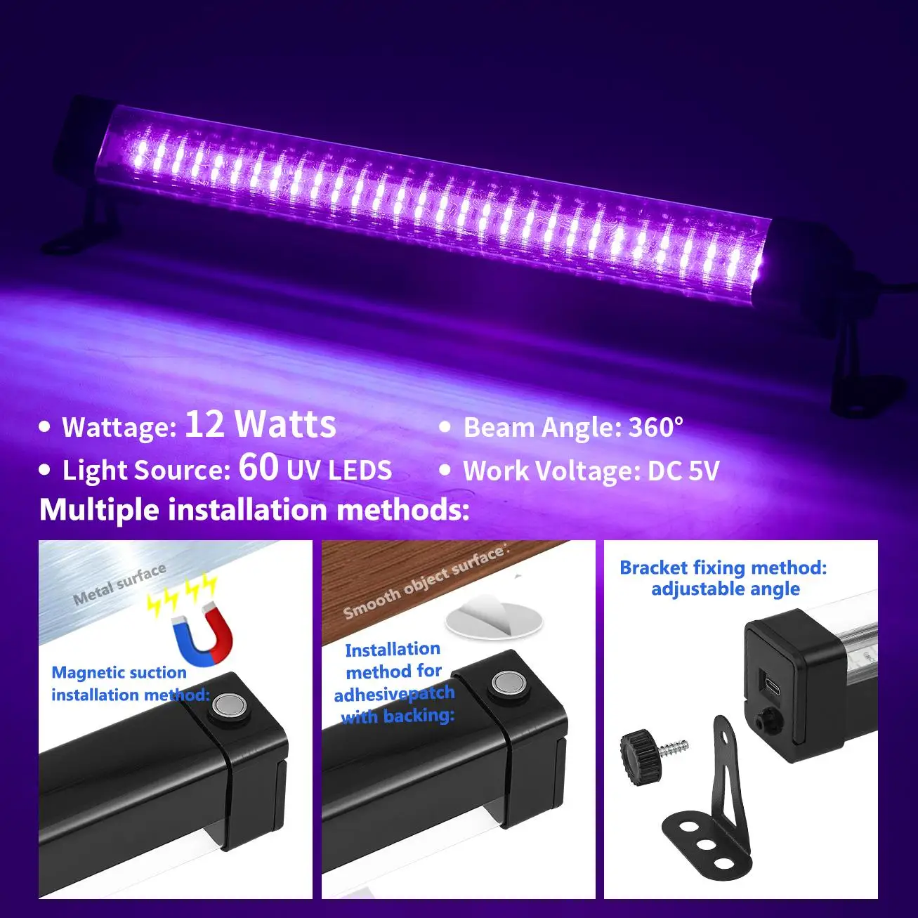 60 المصابيح الأشعة فوق البنفسجية Blacklight 33 سنتيمتر كشاف ضوء ، 5 فولت USB التوصيل 100 سنتيمتر الحبل ل توهج حفلة هالوين غرفة نوم الفلورسنت ديكور الجسم الطلاء