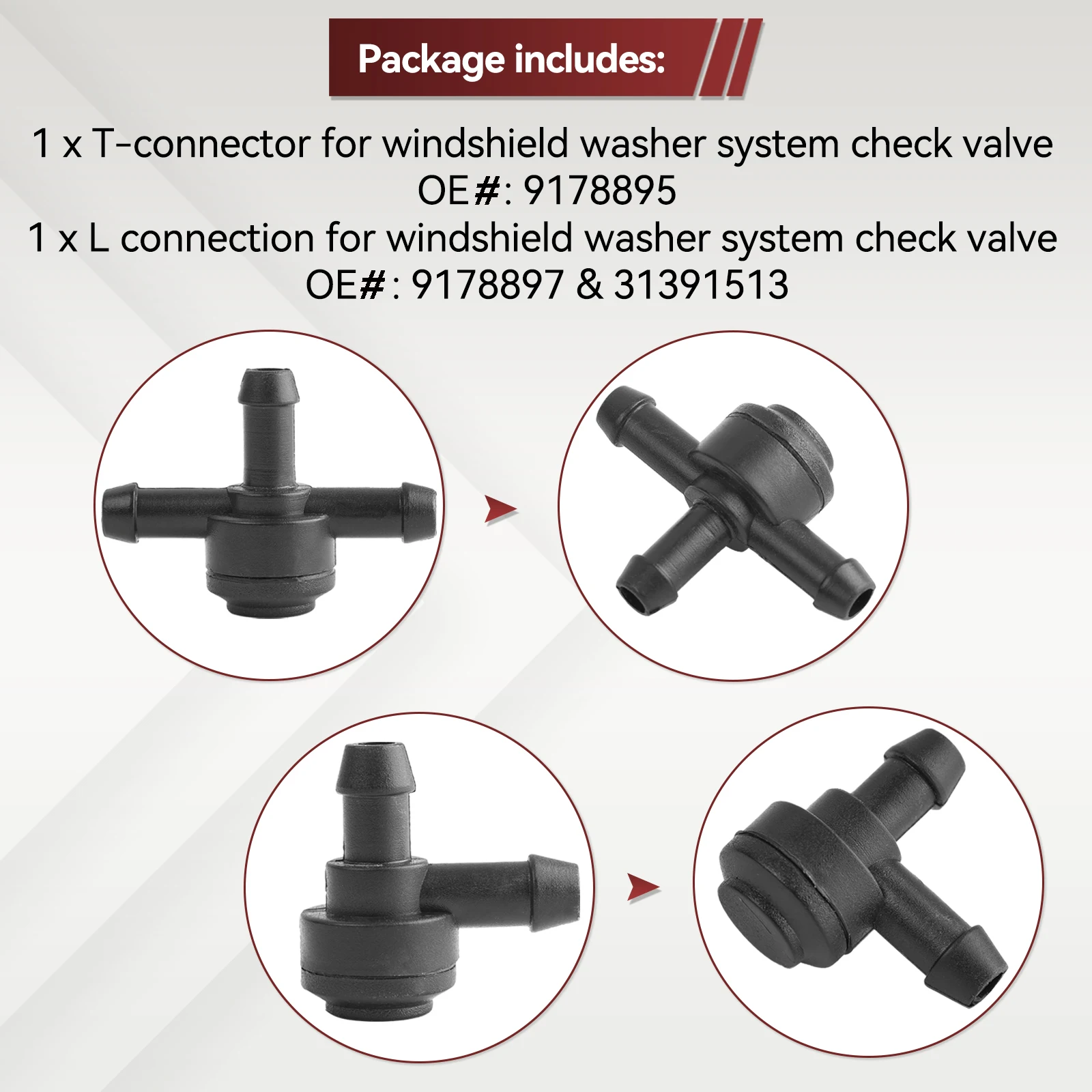 Válvula de lavado de parabrisas, conector T de 3 vías, sistema de tubería 9178895, pieza en T, Faro de agua para Volvo C30, C70, S40, S60, S70, S80