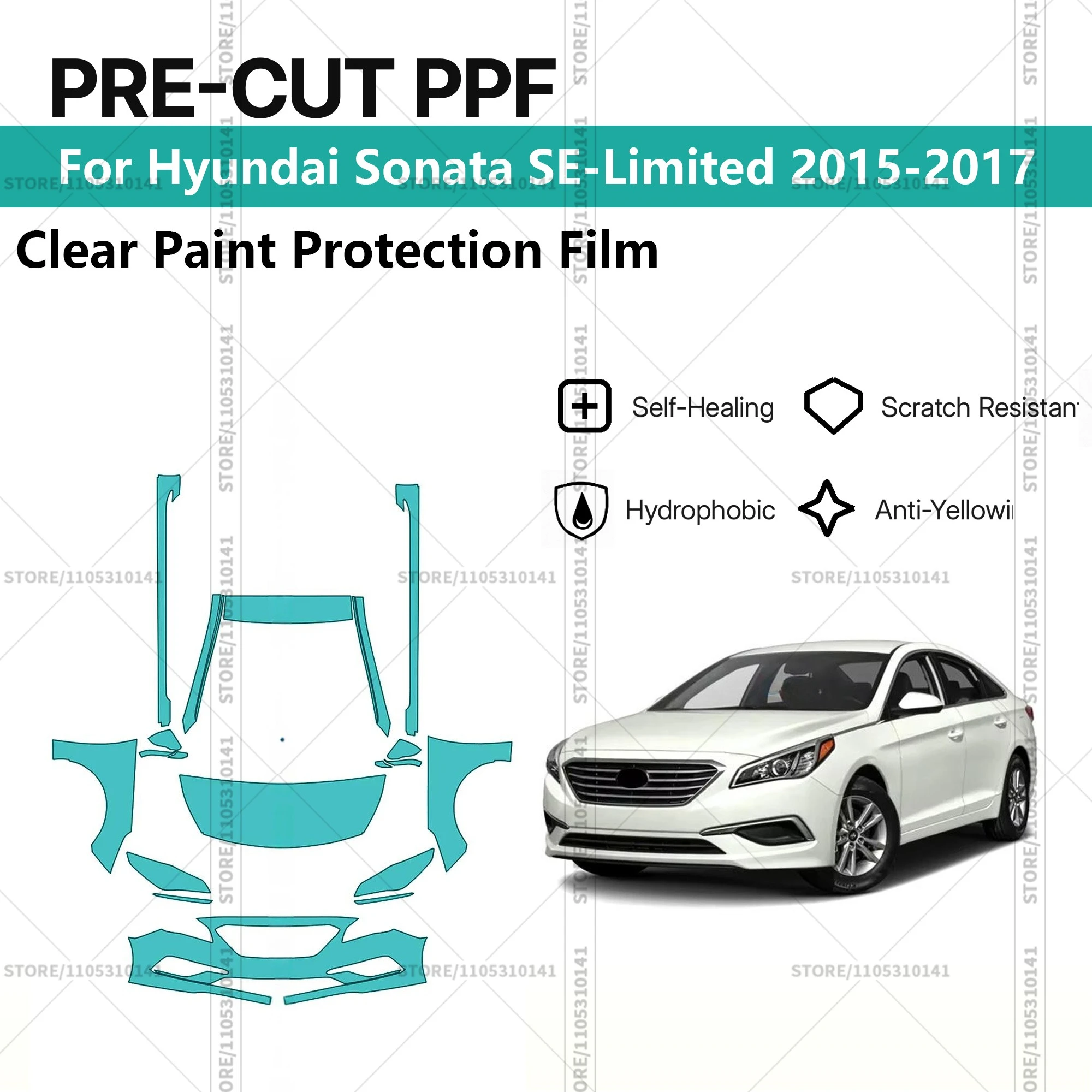 For Hyundai-Sonata-SE-Limited-2015-2017 Pre-Cut Paint Protection Film PPF Transparent Car Film Professional Automotive PPF