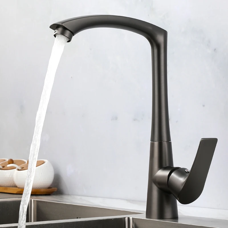 

High Quality Solid Brass Kitchen sink faucet Gun Grey Hot Cold Water Copper Kitchen Tap One Hole One Handle Fashion Design