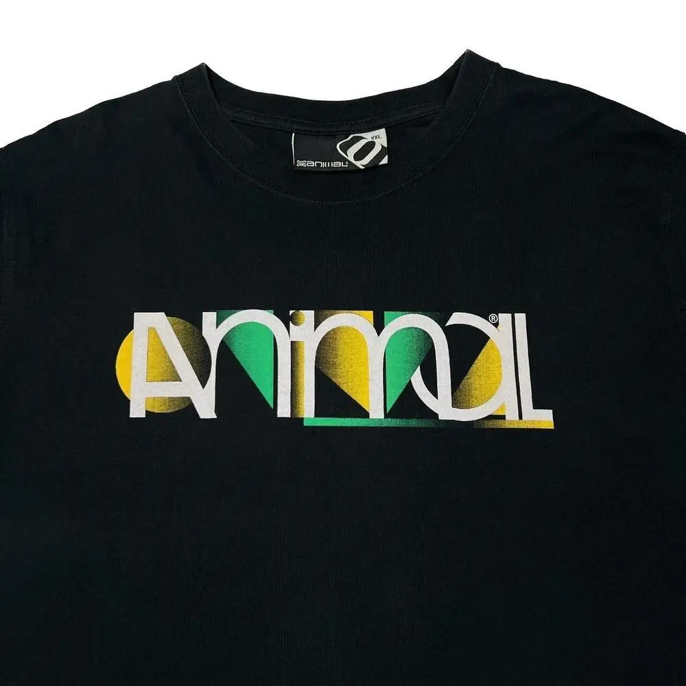 Early 00’s ANIMAL Logo Spellout Skater Surfer Graphic T-Shirt XXL Black