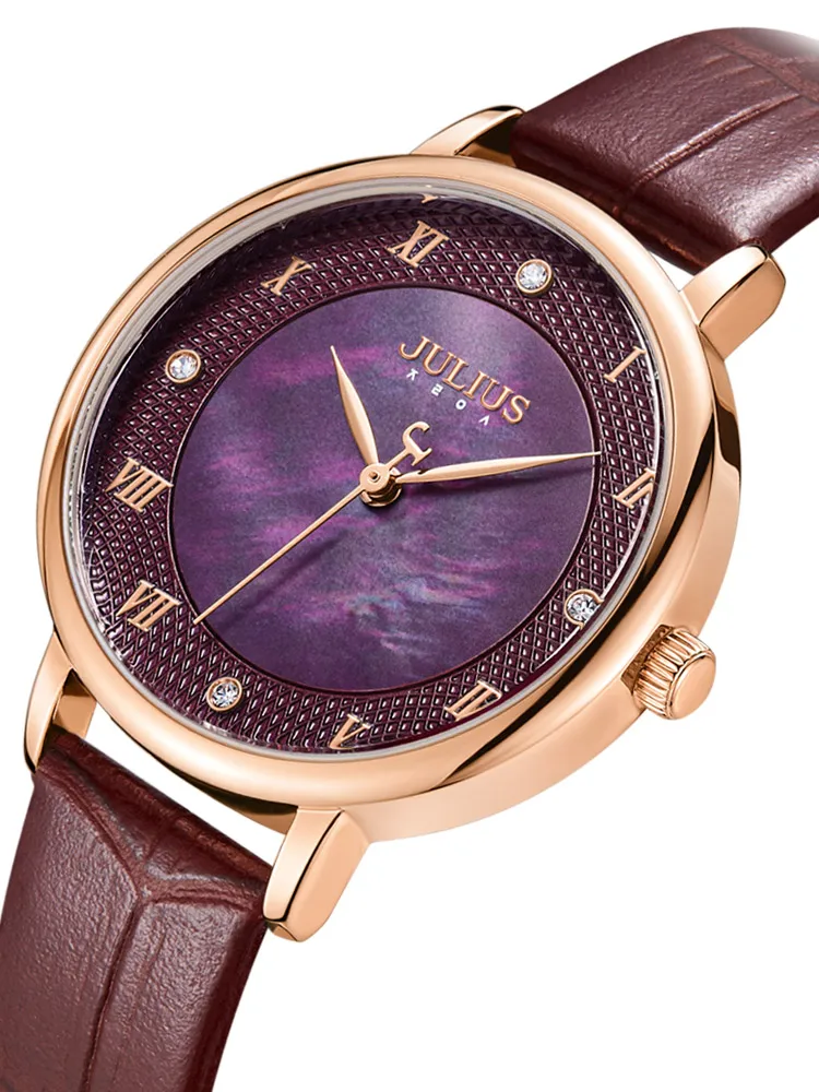 Julius Mother-of-pearl Lady Women\'s Watch Japan Mov\'t Retro Hours Fine Fashion Clock Real Leather Bracelet Girl\'s Birthday Gift