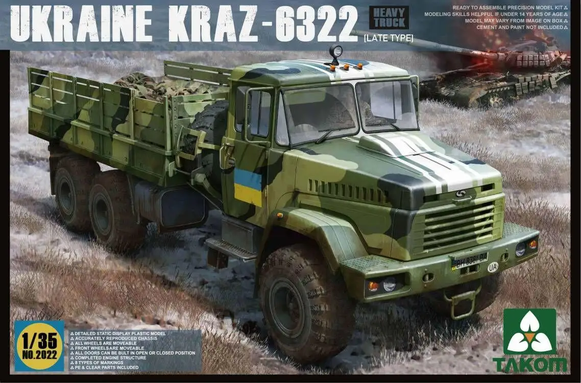 

Takom 2022 1/35 Scale Ukraine Kraz-6322 Heavy Truck (Late Type) Model Kit