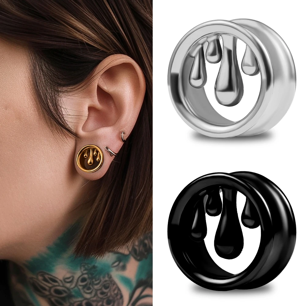 Vanku 2PCS New Arrival 316 Stainless Steel Erring Water Drop Ear Gauges Plugs Stretcher Earring Piercing Women Body Jewelry