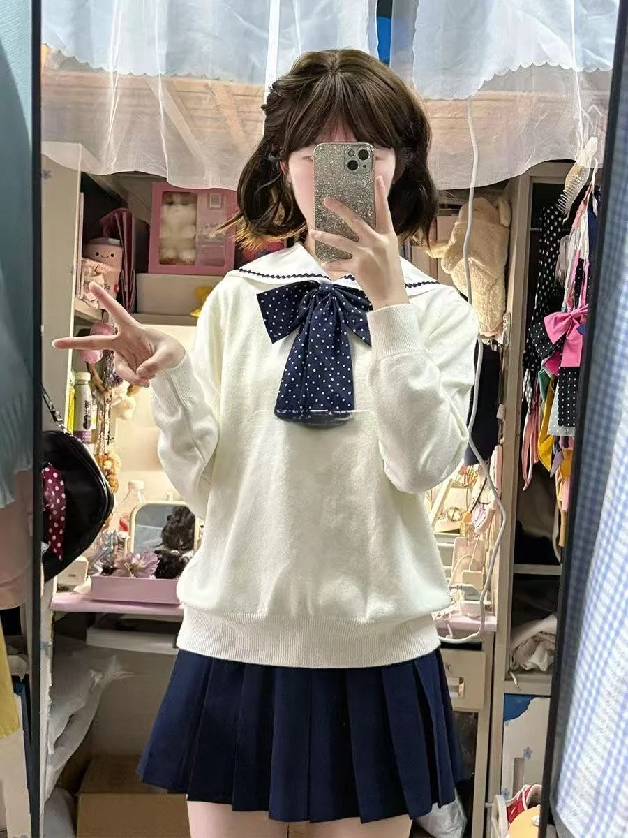 

Милый японский вязаный свитер Sle Long Sve, осенне-зимний школьный orm Pure Color ort Юбка Плиссированная юбка Комплект irt