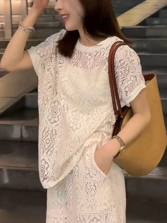 

plus Size 300 Pou Faionable Lace Loose Women's Tee-Piece Set Summer Korean Sle Top orts Set Ele plus Size Ense...