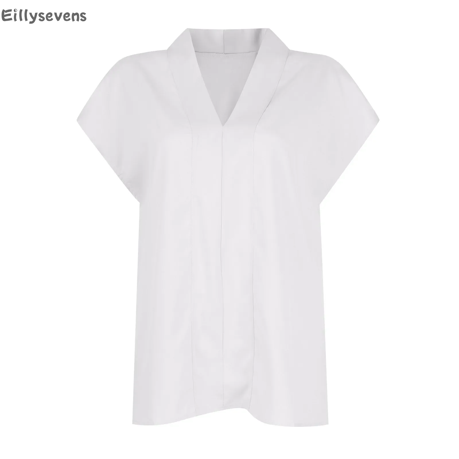 Women's Leisurely tshirt Summer new top Short-sleeved V-neck Solid Color Elegant simple daily commute Business Casual shirts