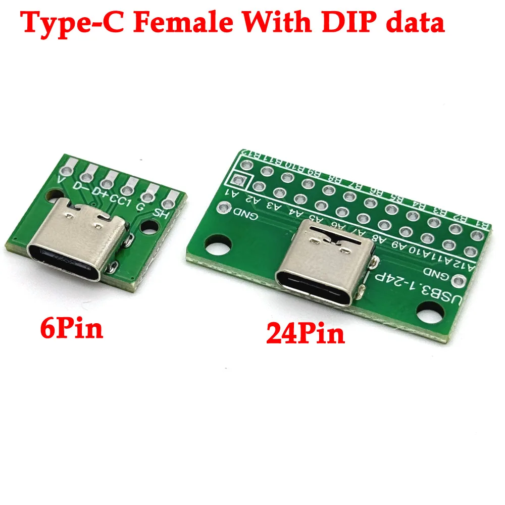 1/10pcs Type-C Female USB 3.1 Test PCB Board Adapter Type C 6Pin 24Pin 2.54mm Connector Socket For Data Line Wire Cable Transfer