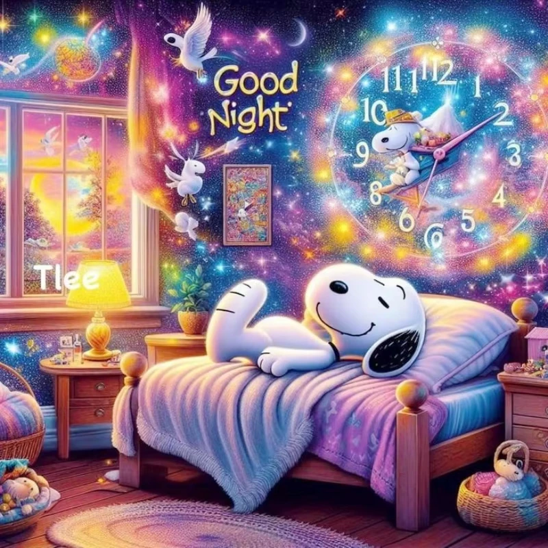 Jigsaw Puzzle 500PCS/1024 PCS Dreamy Night Sky Snoopy Rest On Bed Fantasy Space Bird Scenery DIY Assembly Puzzle Home Art Decor