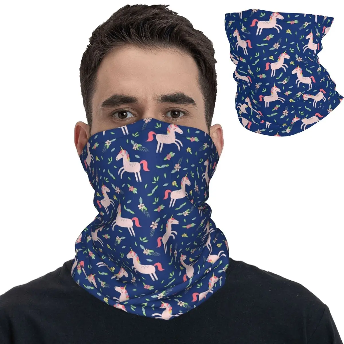 Unicorn Lovers Bandana Neck Gaiter Printed Navy Blue Balaclavas Mask Scarf Multifunctional Headband Outdoor Sports Unisex Adult