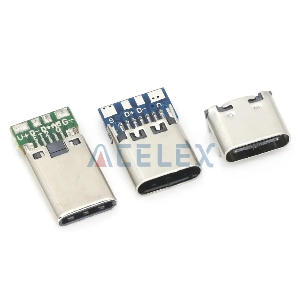 10pcs USB 3.1 Type-C Connector 12 24 Pin Female/Male Socket Receptacle Adapter to Solder Wire &Cable 24Pin Support PCB Board