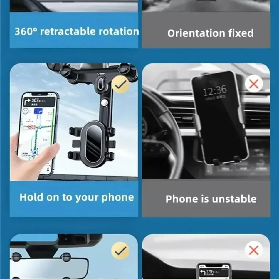 360 °   回転調整可能な自動車電話ホルダーバックミラー電話ホルダーナビゲーターブラケット格納式ユニバーサル車モバイル