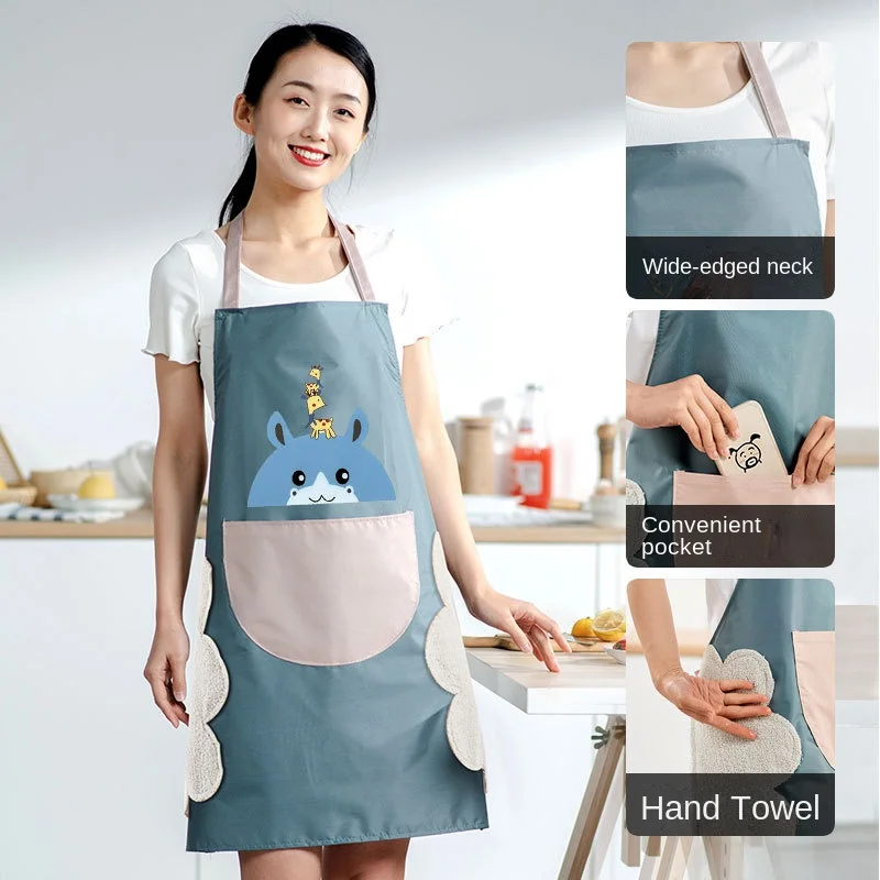 Cute Kitchen Apron for Women Waterproof and Oil Proof with Hand-Wiping Cover Wholesale