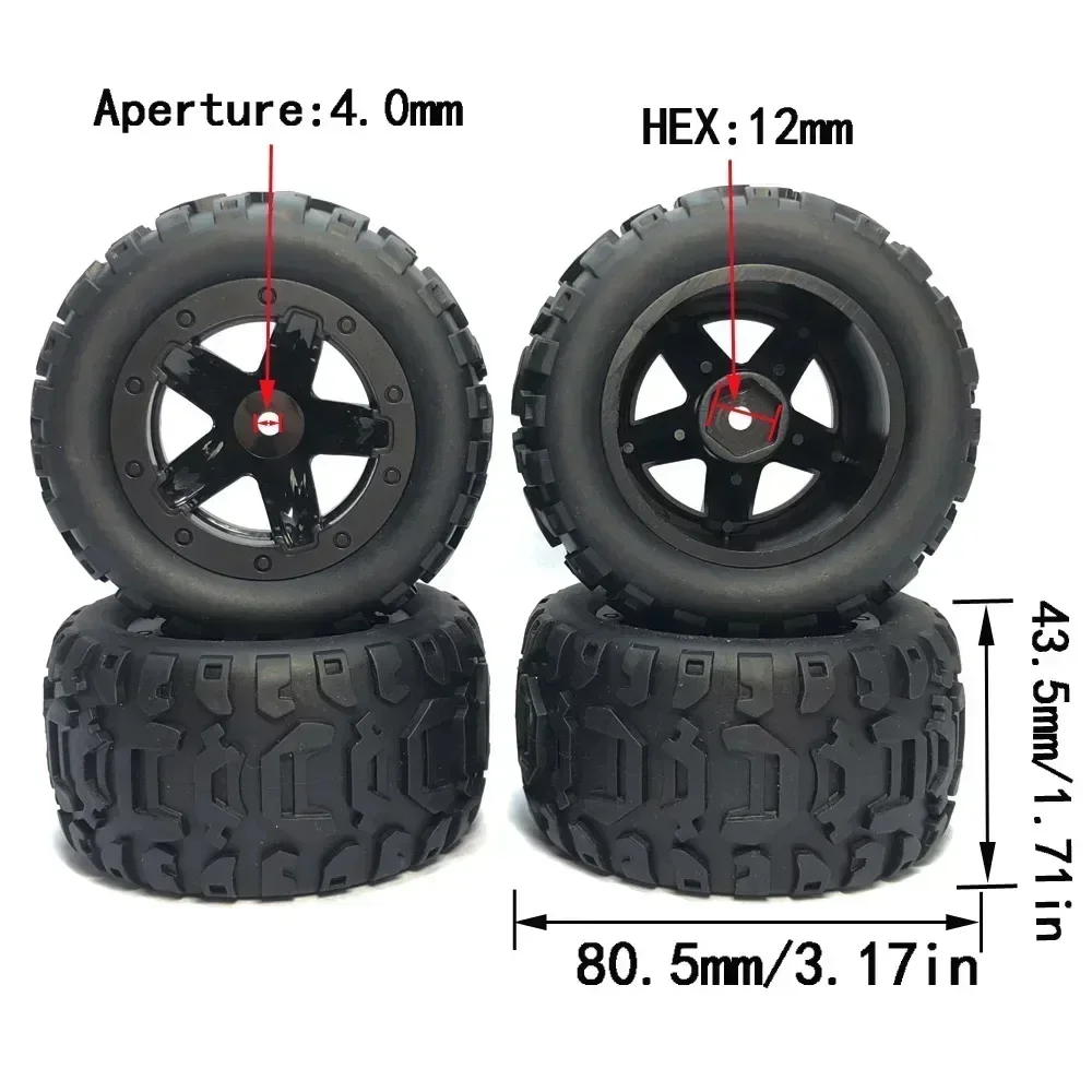 Parti di aggiornamento di grandi dimensioni Pneumatici e ruote da 80,5 mm Cerchioni per Wltoys 124018 124019 144001 124017 124016 HBX 16889 1/16 RC Car