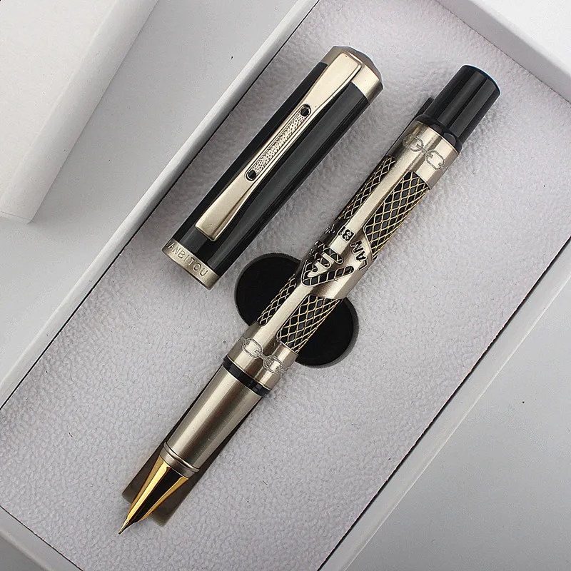 2033 Silvery Forest Fountain Pen Extra Fine EF/F Nib Classic Design with Converter, Metal Stainless Steel Material Writing Pens