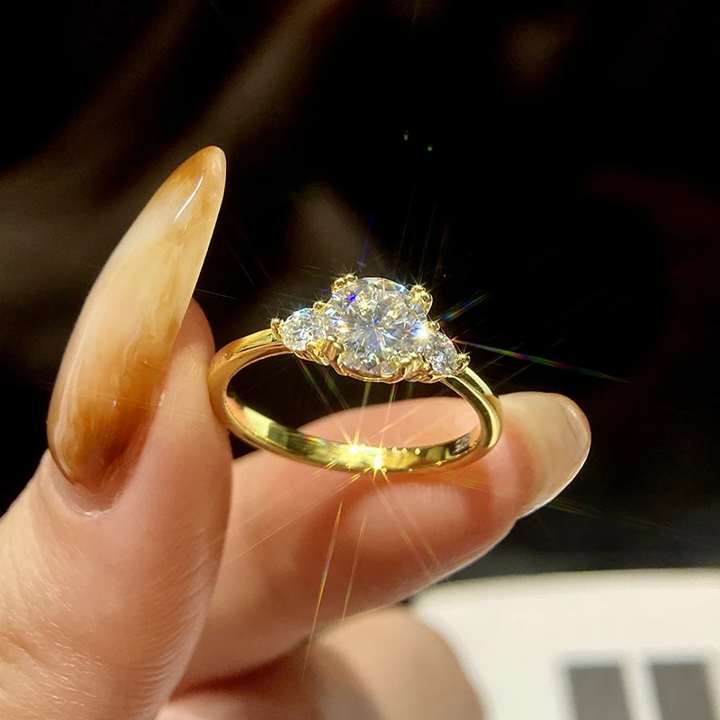 DWJ 1.2CT مويسانيتي خواتم للنساء ريال 925 فضة 18K الذهب مزدوجة مستديرة سوليتير الماس خاتم على شكل هالة مجوهرات الزفاف #2