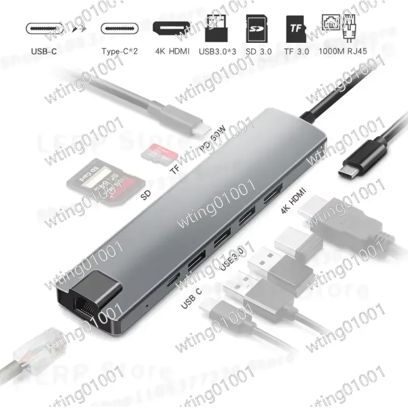 9-in-1 USB-C Docking Station with 4K HDMI Output Gigabit Ethernet PD Charging Support for MacBook Laptops USB Hub