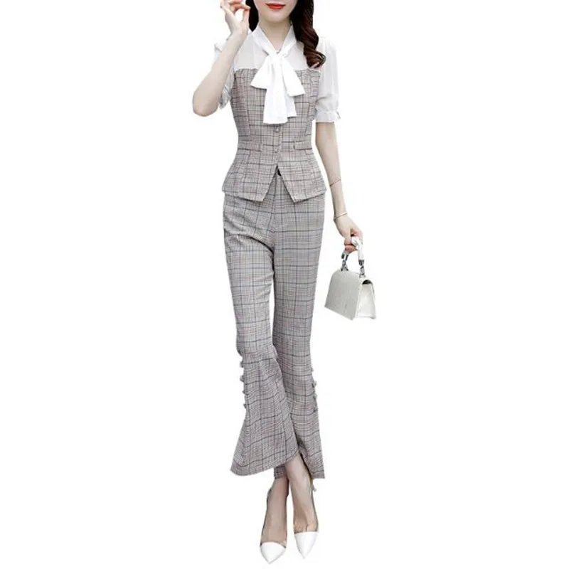 Foreign Style Age Reducing Short Sleeve Women's Suit 2022 Summer Style Fashion Waist Closing Slim Bell Pants Two Piece Set