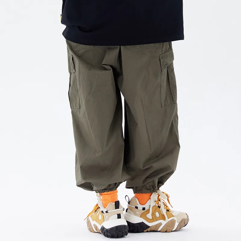 Retro Cargo Pants Men Women Japanese High Street Baggy Harem Trousers Hip Hop Solid Color Drawstring Streetwear Oversize Unisex