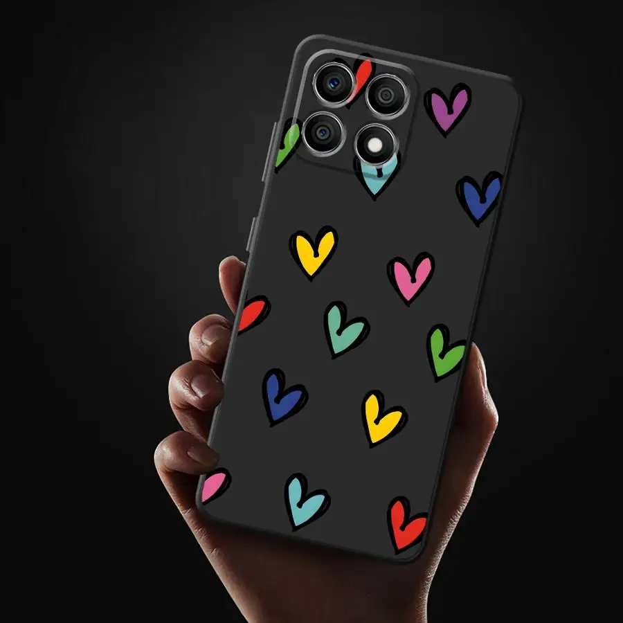 حافظة لهاتف Honor 8X X5b Magic5Lite 70 200 400 Lite X9a X6 90X7 X8 غطاء هاتف ناعم أسود ملون كرتوني قلب الحب #3